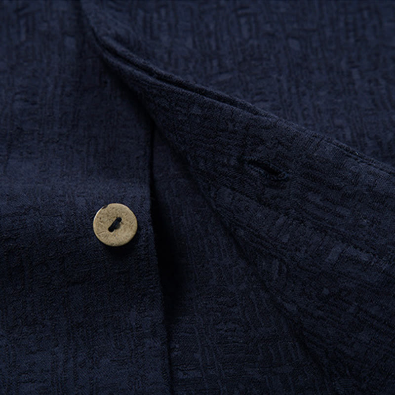 Tactile Cotton Linen Stand Collar Meditation Shirt