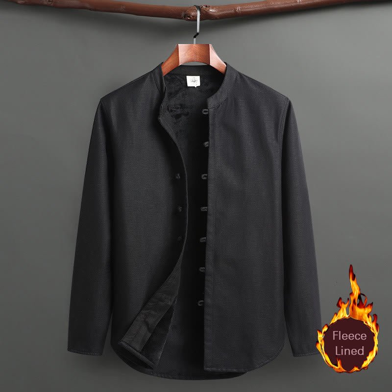 Solid Tang Suit Traditional Fleece Lined Uniform Long Sleeve Top Pants Men's Set