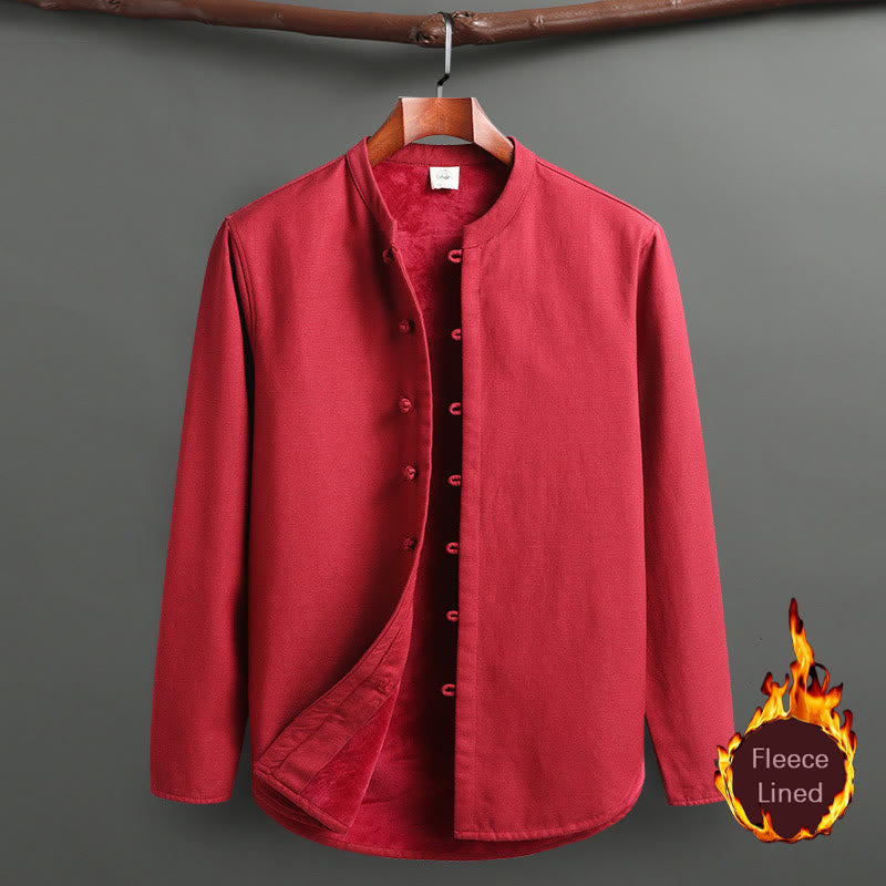 Solid Tang Suit Traditional Fleece Lined Uniform Long Sleeve Top Pants Men's Set