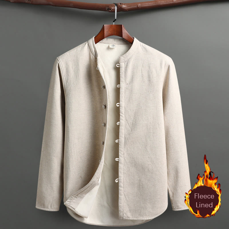 Solid Tang Suit Traditional Fleece Lined Uniform Long Sleeve Top Pants Men's Set