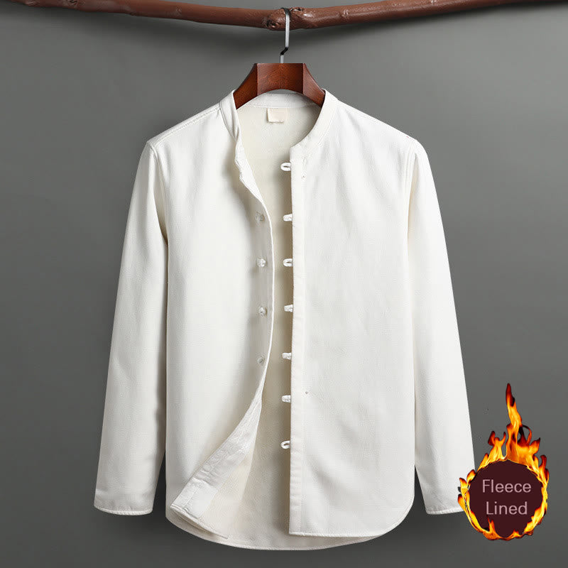 Solid Tang Suit Traditional Fleece Lined Uniform Long Sleeve Top Pants Men's Set