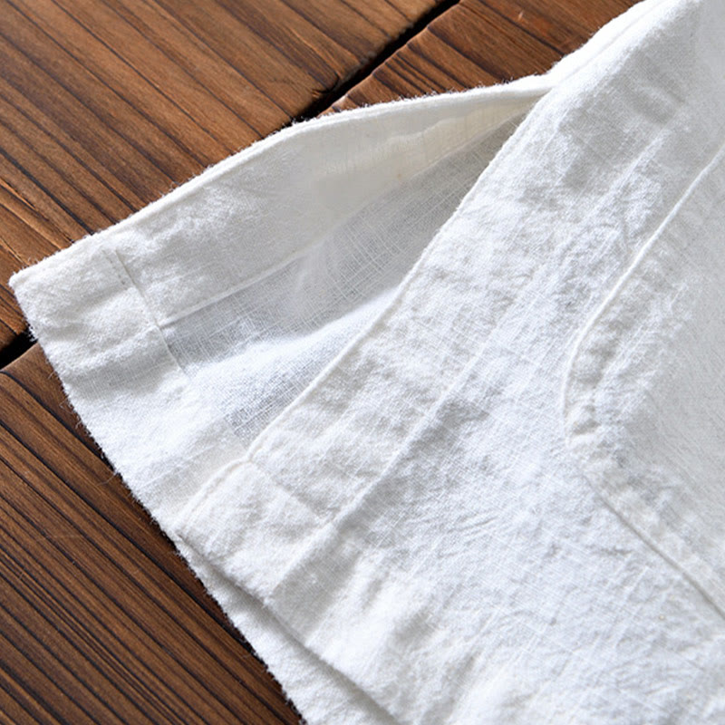 Frog-Button Chinese Tang Suit Cotton Linen Men Jacket Shirt With Pockets