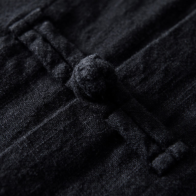 Frog-Button Chinese Tang Suit Cotton Linen Men Jacket Shirt With Pockets