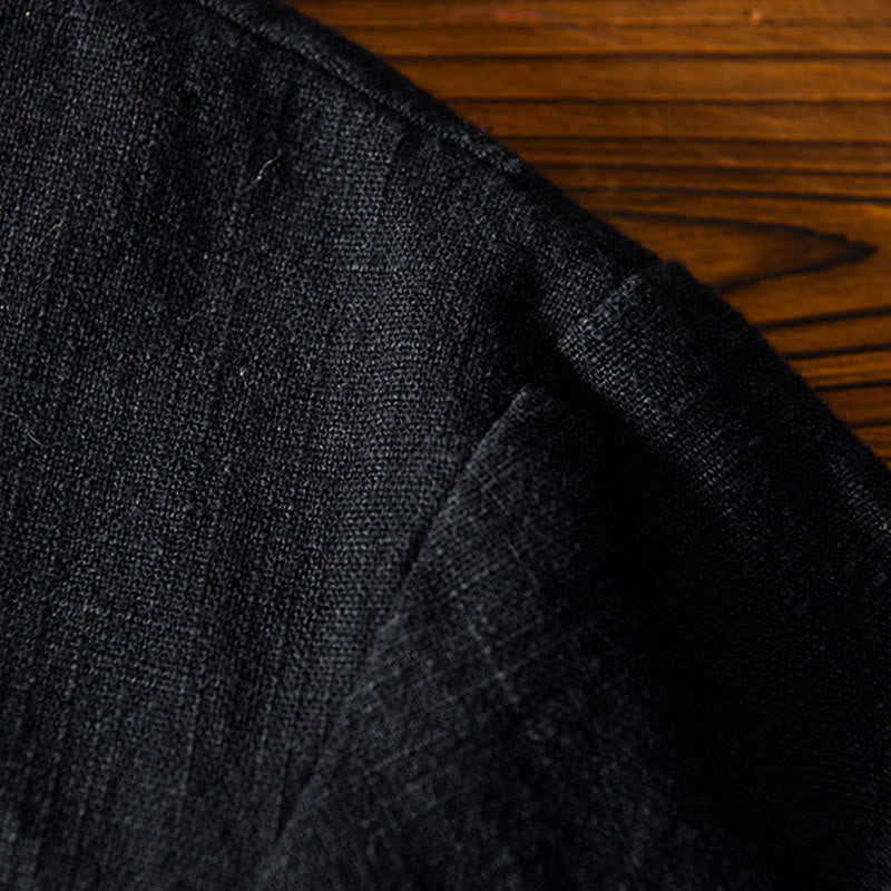 Frog-Button Chinese Tang Suit Cotton Linen Men Jacket Shirt With Pockets