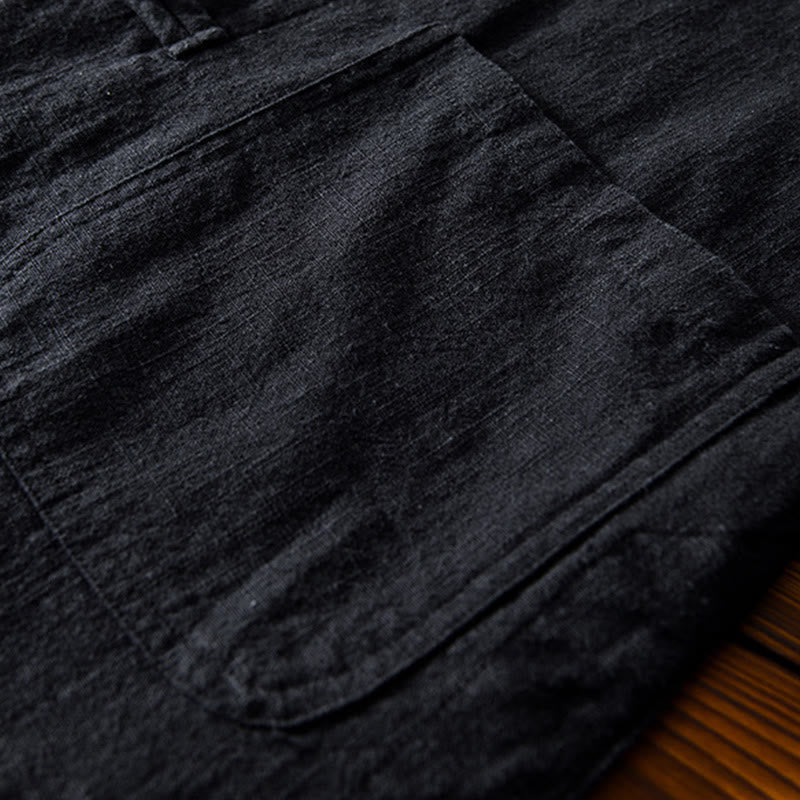 Frog-Button Chinese Tang Suit Cotton Linen Men Jacket Shirt With Pockets