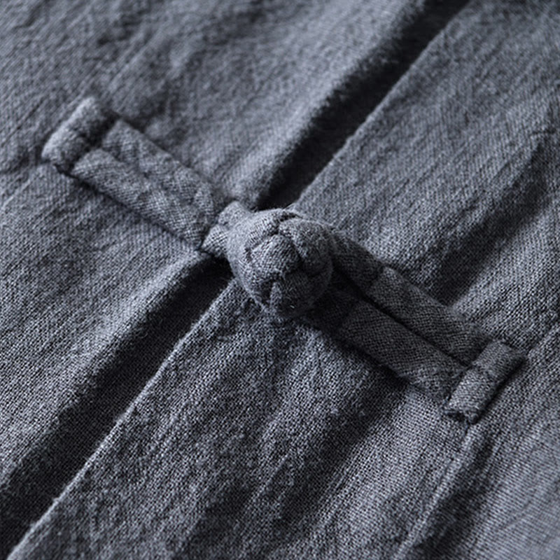 Frog-Button Chinese Tang Suit Cotton Linen Men Jacket Shirt With Pockets