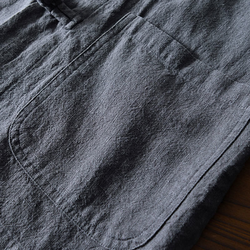 Frog-Button Chinese Tang Suit Cotton Linen Men Jacket Shirt With Pockets