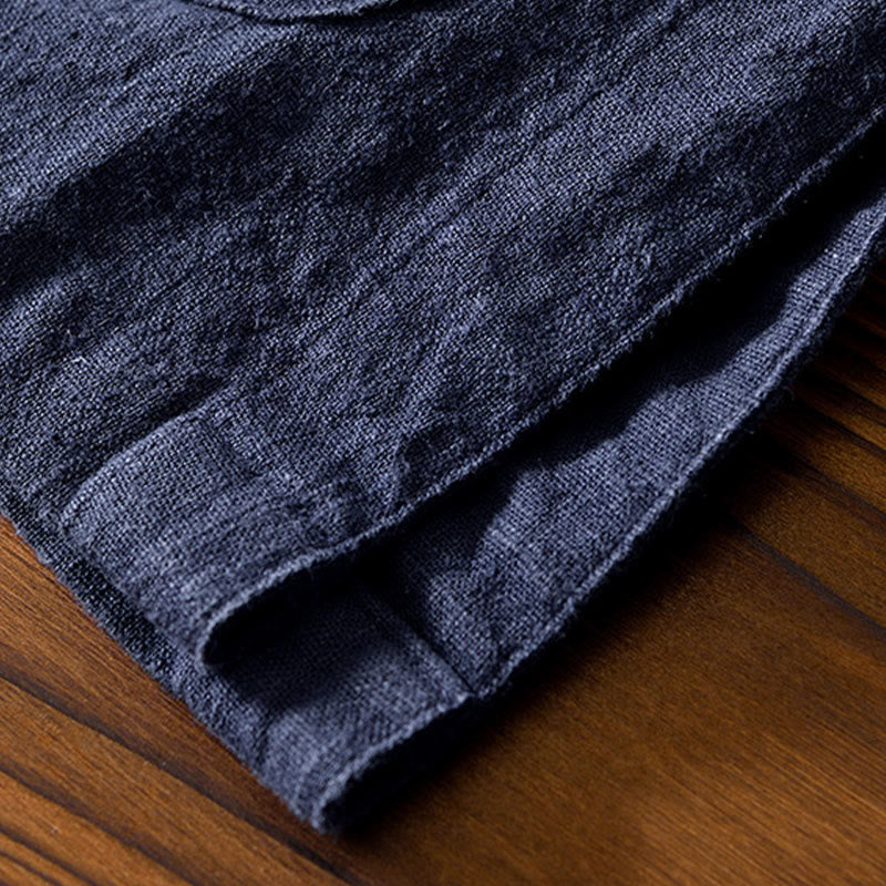 Frog-Button Chinese Tang Suit Cotton Linen Men Jacket Shirt With Pockets