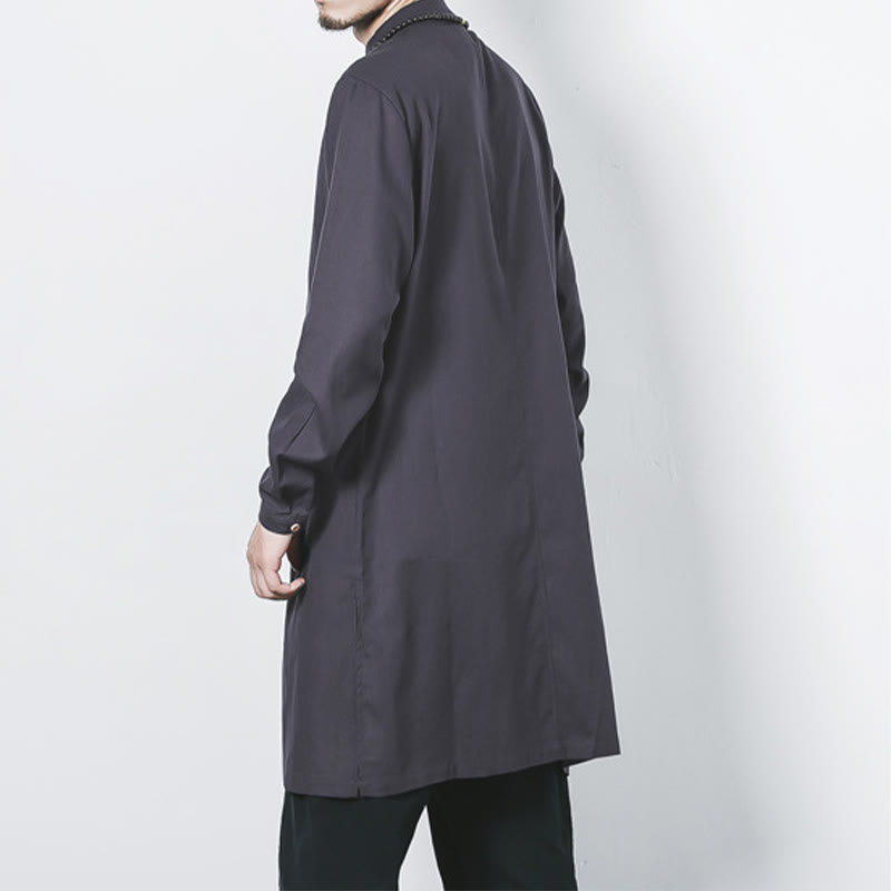 Fall Simple Frog-Button Linen Men's Mid-length Coat Zen Clothing