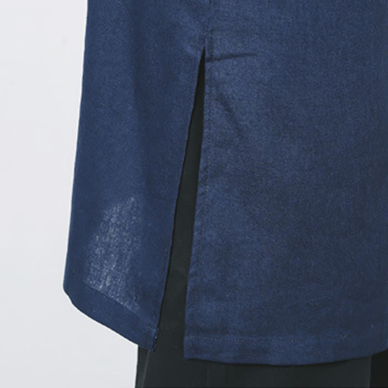 Fall Simple Frog-Button Linen Men's Mid-length Coat Zen Clothing
