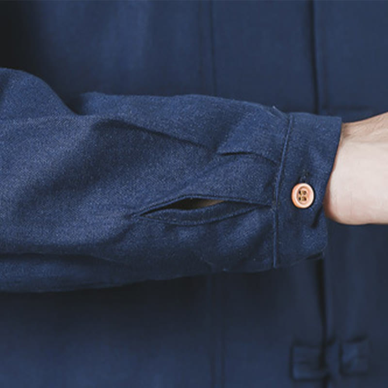 Fall Simple Frog-Button Linen Men's Mid-length Coat Zen Clothing