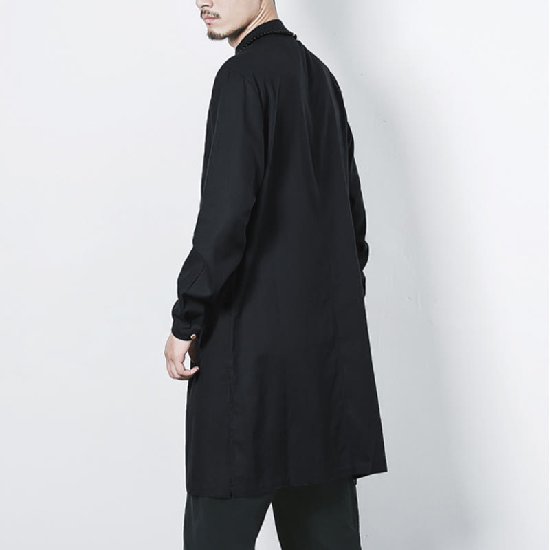 Fall Simple Frog-Button Linen Men's Mid-length Coat Zen Clothing