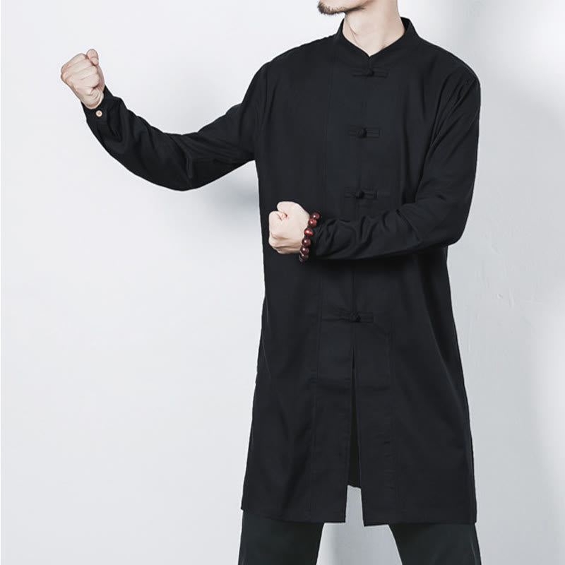 Fall Simple Frog-Button Linen Men's Mid-length Coat Zen Clothing