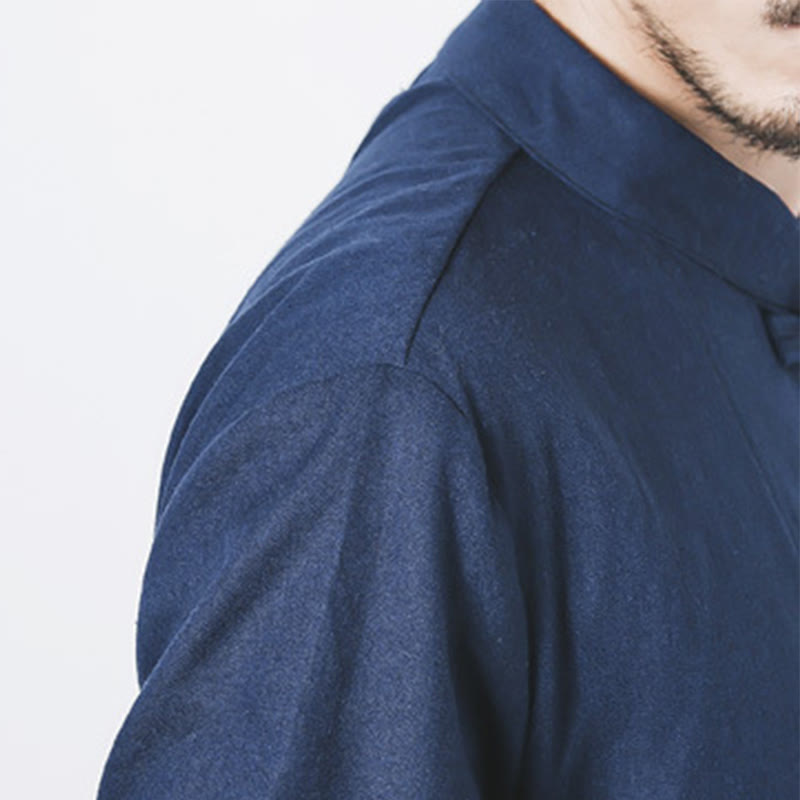 Fall Simple Frog-Button Linen Men's Mid-length Coat Zen Clothing