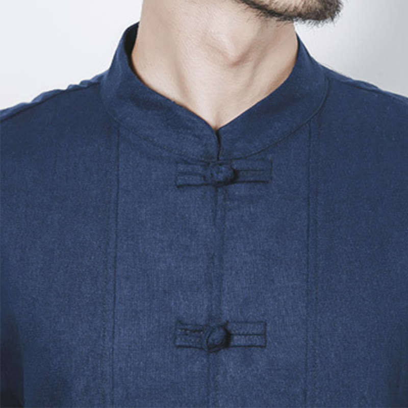 Fall Simple Frog-Button Linen Men's Mid-length Coat Zen Clothing