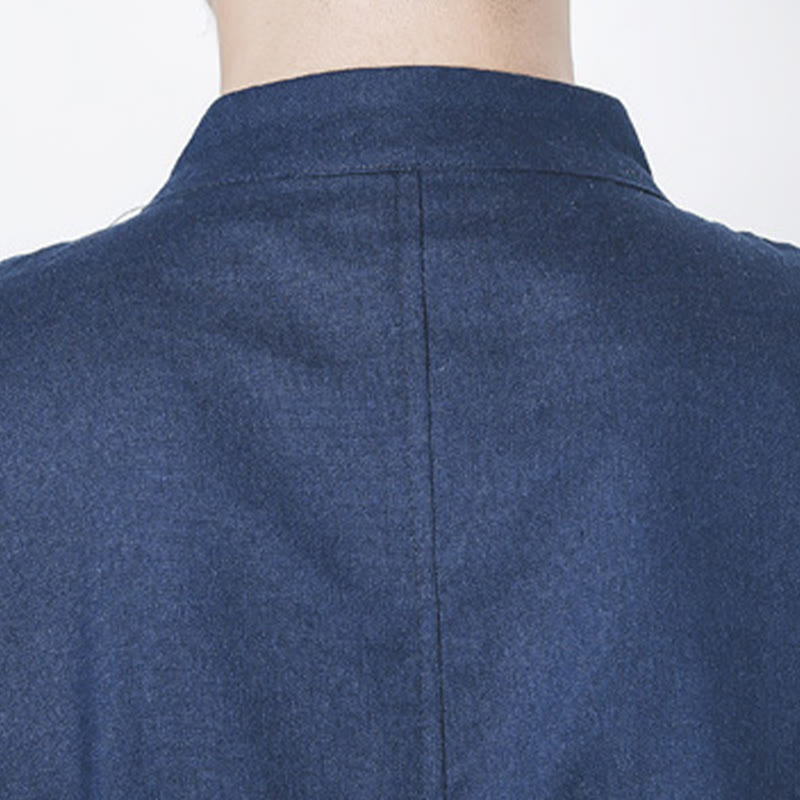 Fall Simple Frog-Button Linen Men's Mid-length Coat Zen Clothing