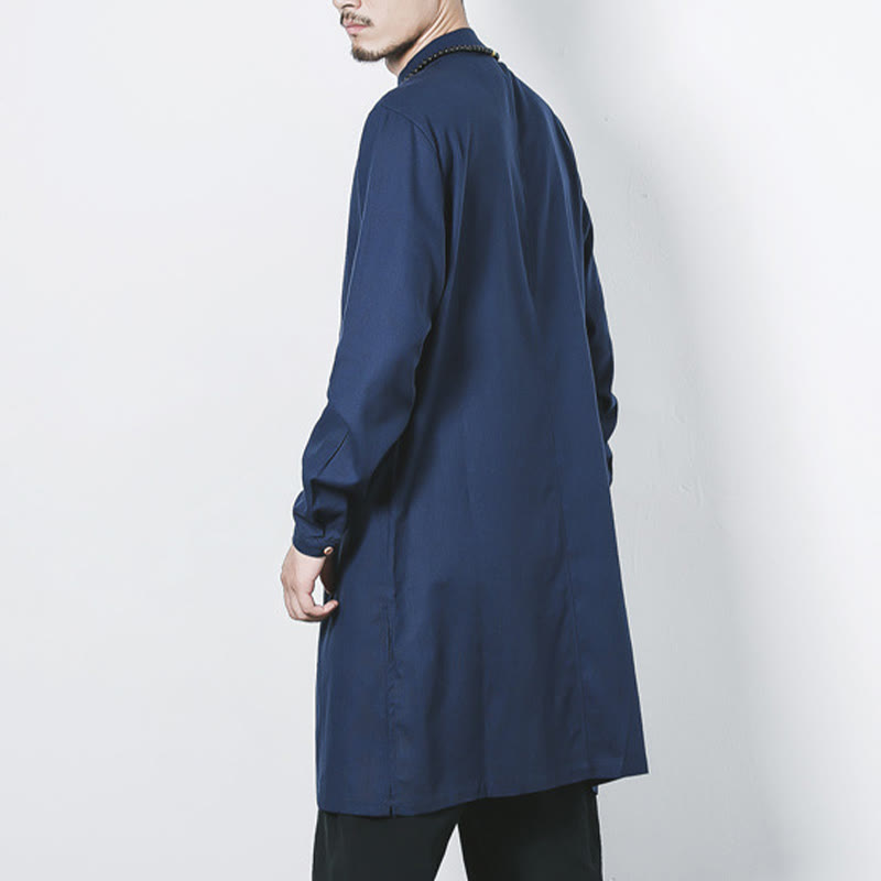 Fall Simple Frog-Button Linen Men's Mid-length Coat Zen Clothing
