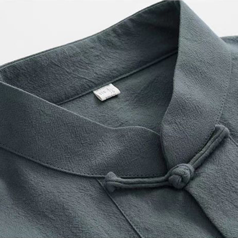 2Pcs Tang Suit Traditional Frog-Button Uniform Long Sleeve Shirt Pants Men's Set