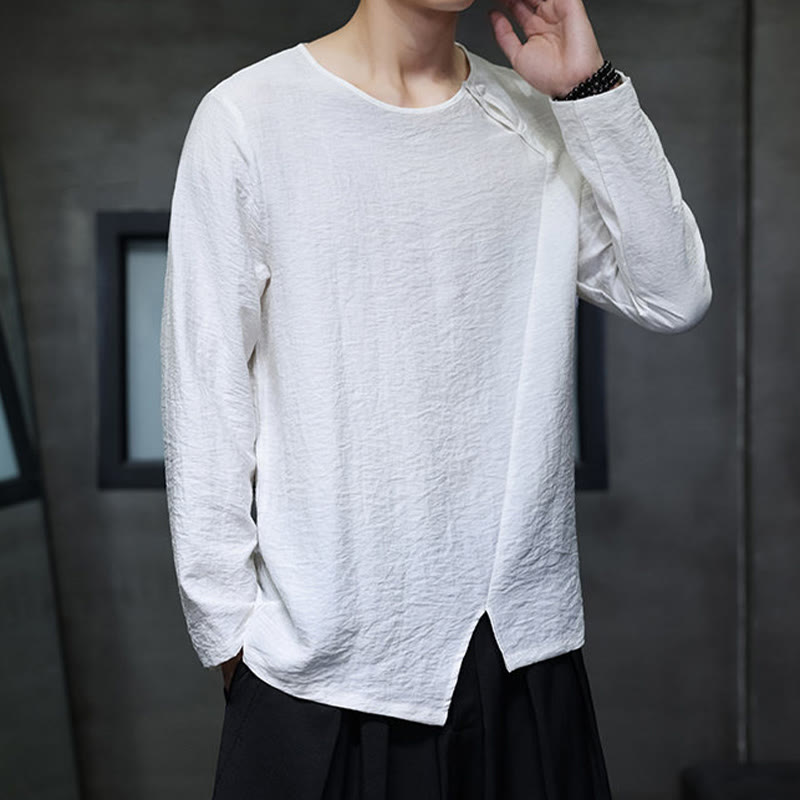 Breathable Cotton Minimalist Lounge Men's Long Sleeve T-Shirt