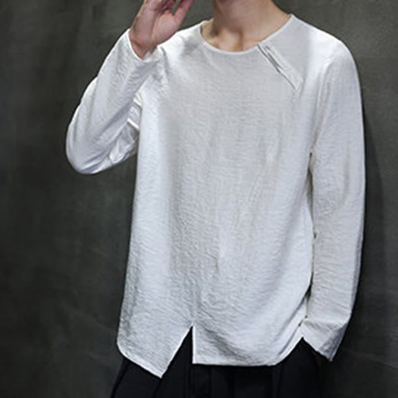 Breathable Cotton Minimalist Lounge Men's Long Sleeve T-Shirt