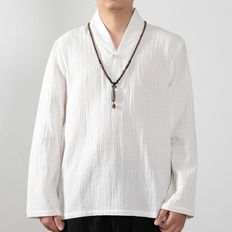 Fall Simple V-Neck Long Sleeve T-Shirt Cotton Men Clothing