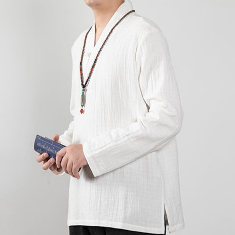 Fall Simple V-Neck Long Sleeve T-Shirt Cotton Men Clothing