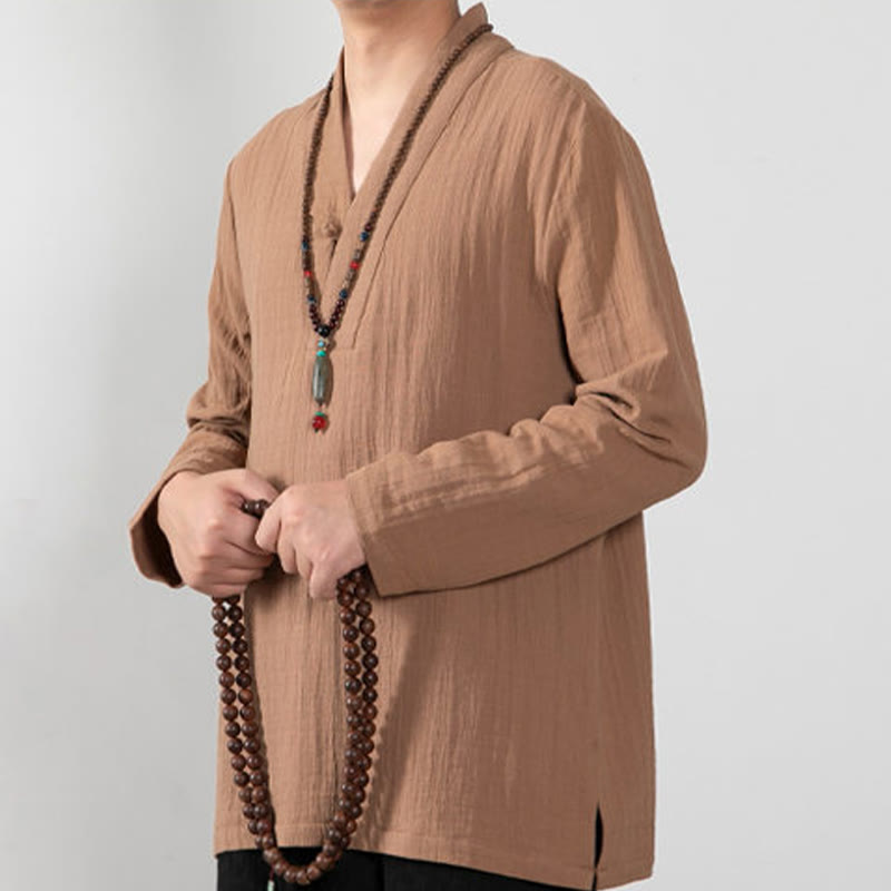 Fall Simple V-Neck Long Sleeve T-Shirt Cotton Men Clothing