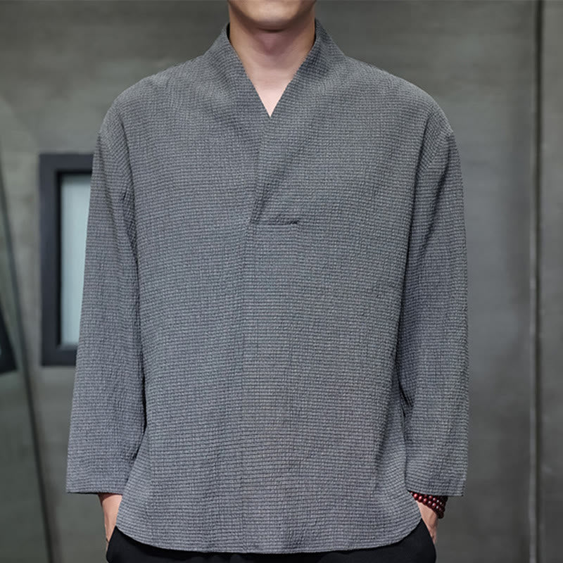 Tactile Cotton Minimalist Grounding Long-Sleeve V-Neck Shirt