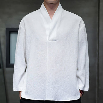 Tactile Cotton Minimalist Grounding Long-Sleeve V-Neck Shirt