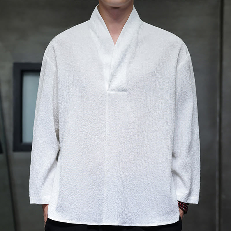 Tactile Cotton Minimalist Grounding Long-Sleeve V-Neck Shirt