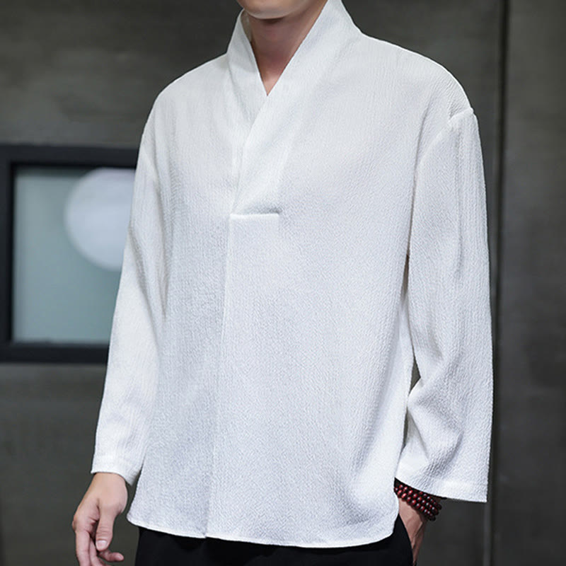 Tactile Cotton Minimalist Grounding Long-Sleeve V-Neck Shirt
