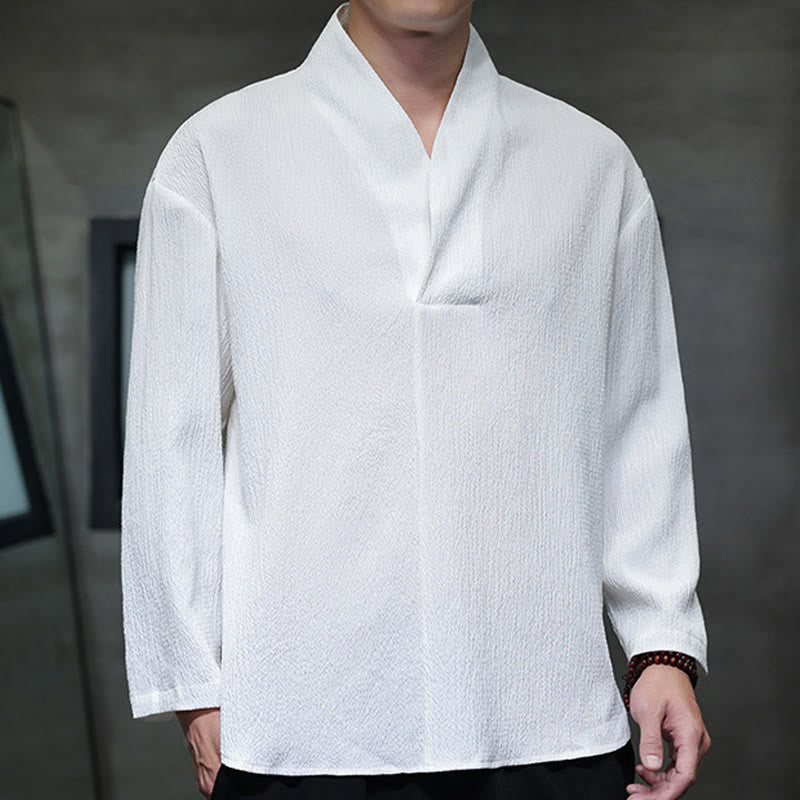 Tactile Cotton Minimalist Grounding Long-Sleeve V-Neck Shirt