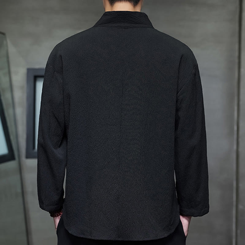 Tactile Cotton Minimalist Grounding Long-Sleeve V-Neck Shirt