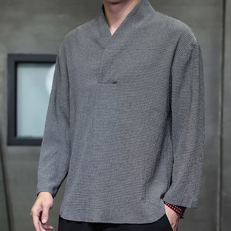 Tactile Cotton Minimalist Grounding Long-Sleeve V-Neck Shirt