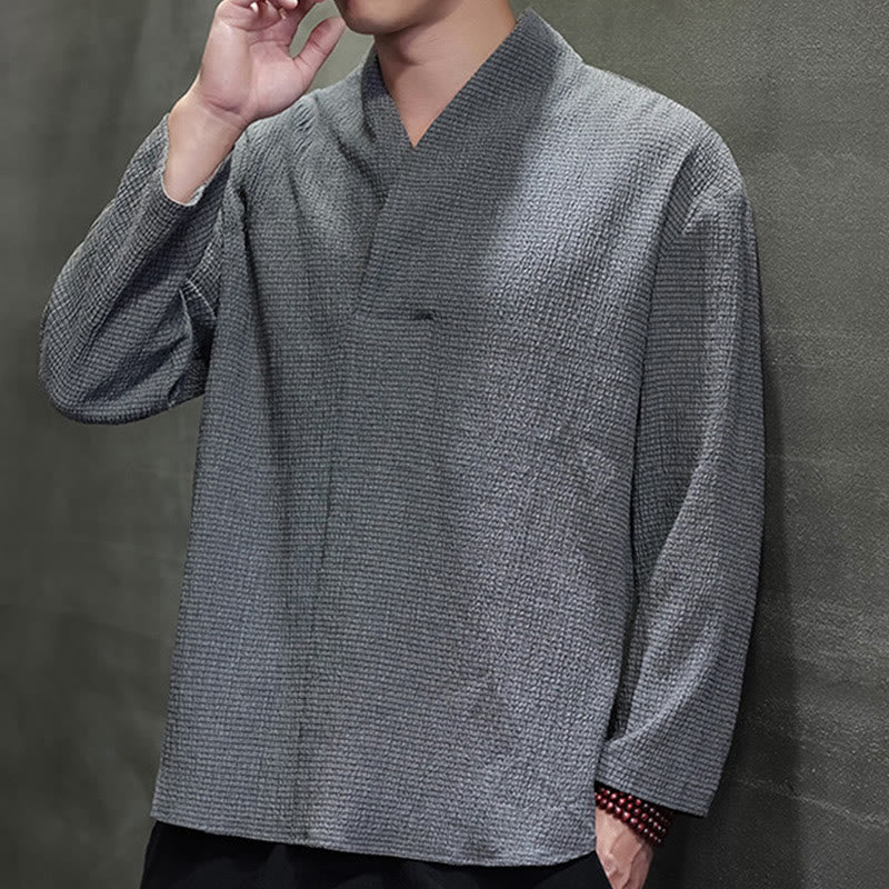 Tactile Cotton Minimalist Grounding Long-Sleeve V-Neck Shirt