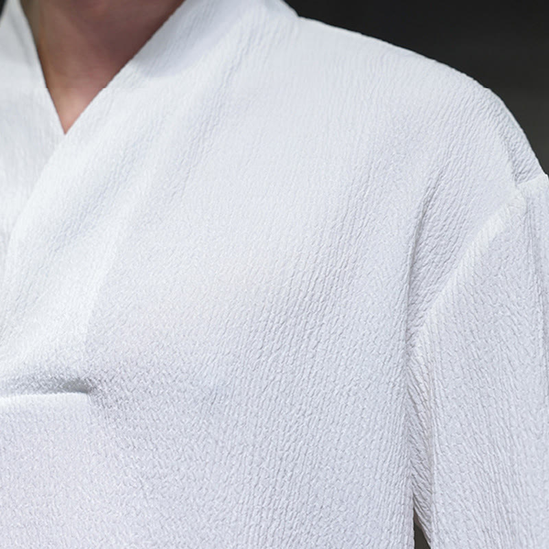Tactile Cotton Minimalist Grounding Long-Sleeve V-Neck Shirt