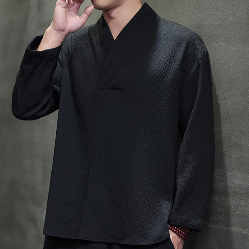 Tactile Cotton Minimalist Grounding Long-Sleeve V-Neck Shirt