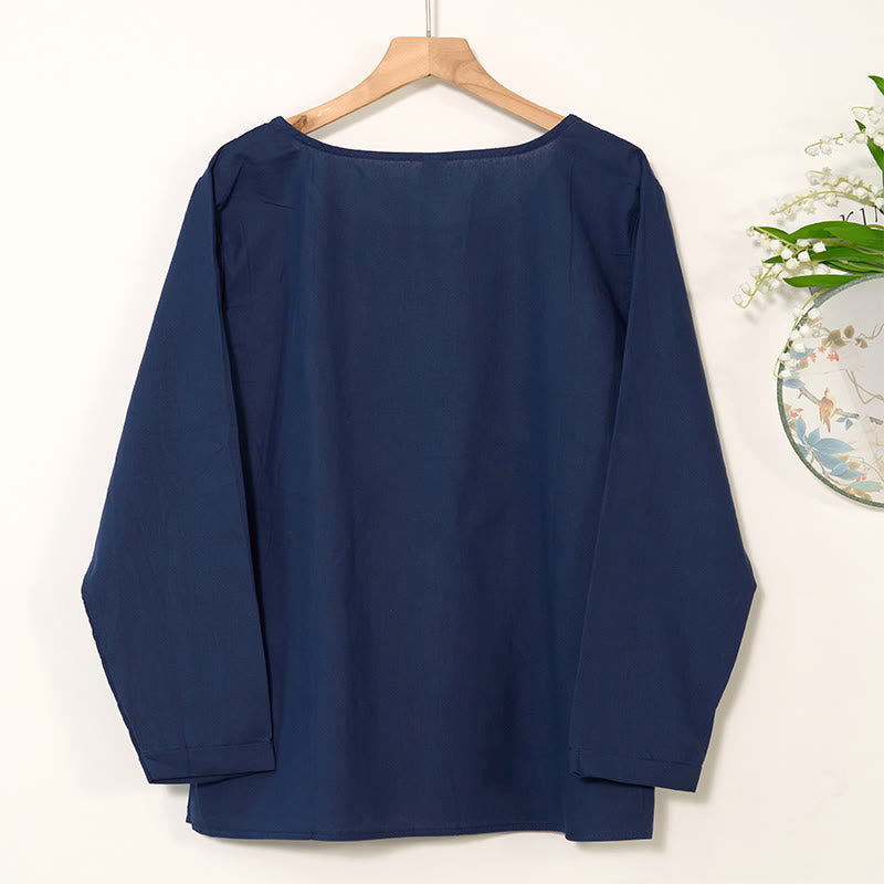 Casual Dandelion Long Sleeve Round Neck Shirt Cotton Linen Women's Shirts