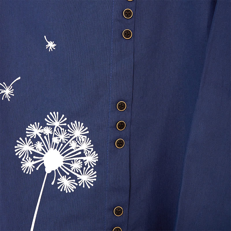 Casual Dandelion Long Sleeve Round Neck Shirt Cotton Linen Women's Shirts