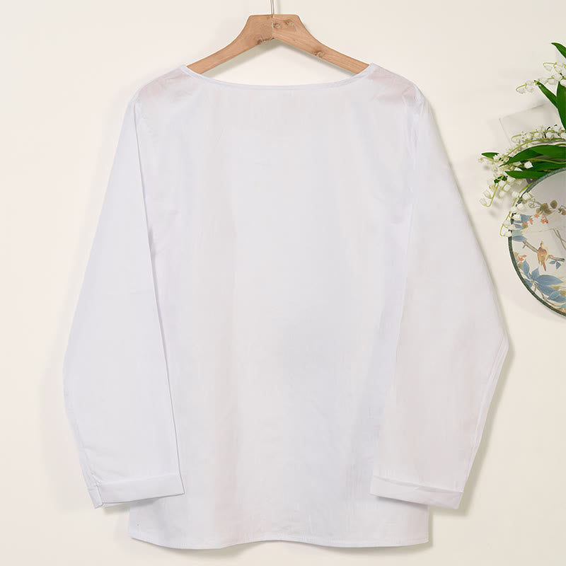 Casual Dandelion Long Sleeve Round Neck Shirt Cotton Linen Women's Shirts