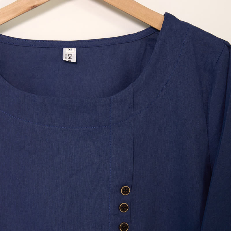 Casual Dandelion Long Sleeve Round Neck Shirt Cotton Linen Women's Shirts