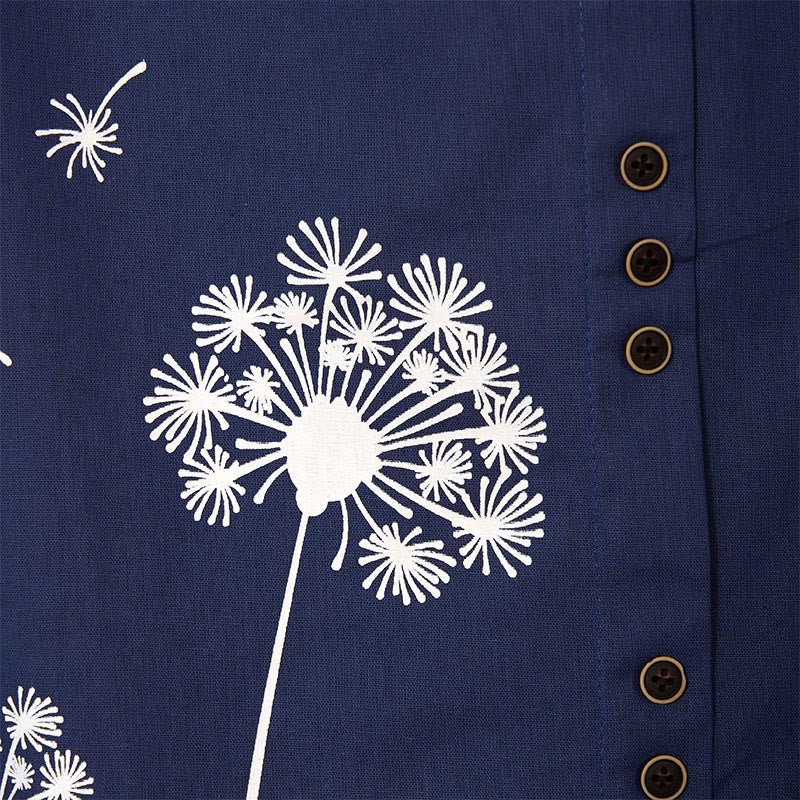 Casual Dandelion Long Sleeve Round Neck Shirt Cotton Linen Women's Shirts