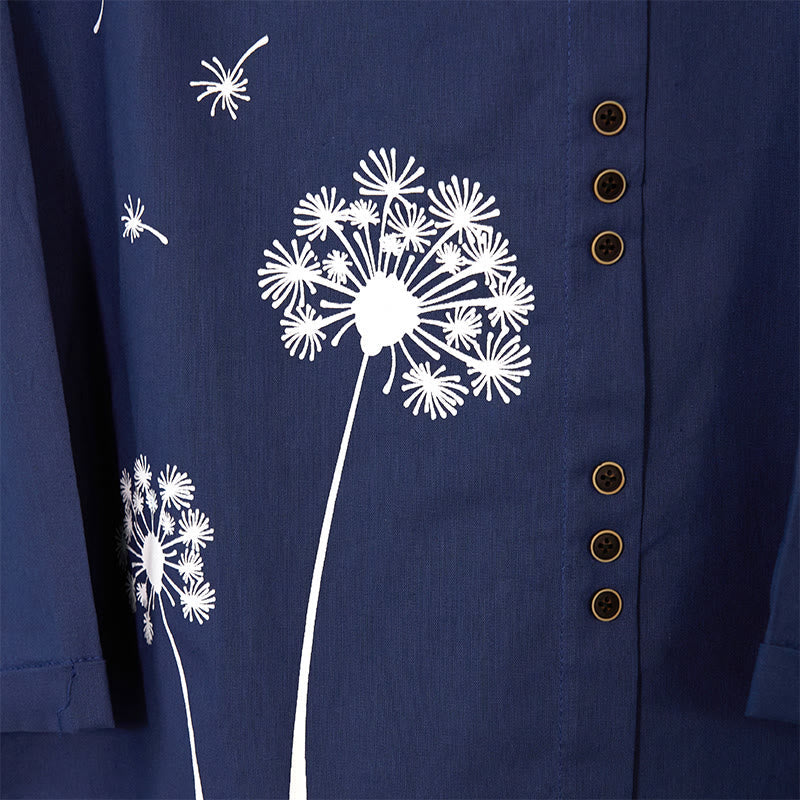 Casual Dandelion Long Sleeve Round Neck Shirt Cotton Linen Women's Shirts