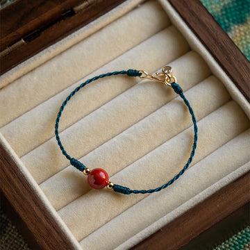 Handmade Red String Cinnabar Gold & Copper Ping An Kou Buckle Bracelet