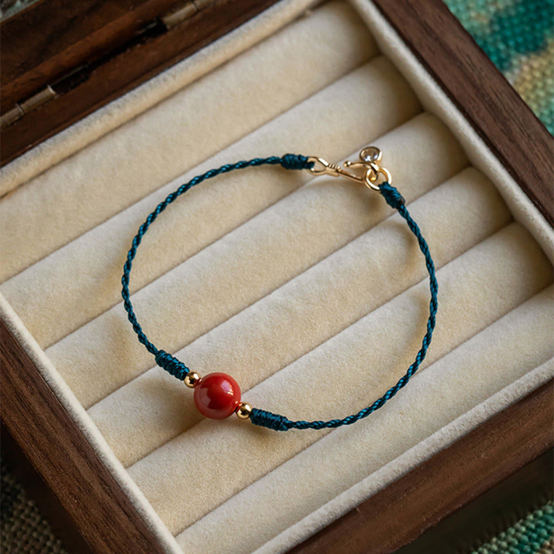 Handmade Red String Cinnabar Gold & Copper Ping An Kou Buckle Bracelet