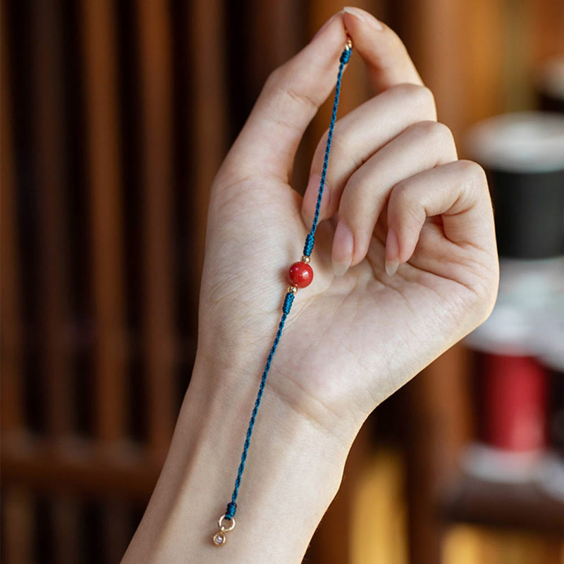 Handmade Red String Cinnabar Gold & Copper Ping An Kou Buckle Bracelet