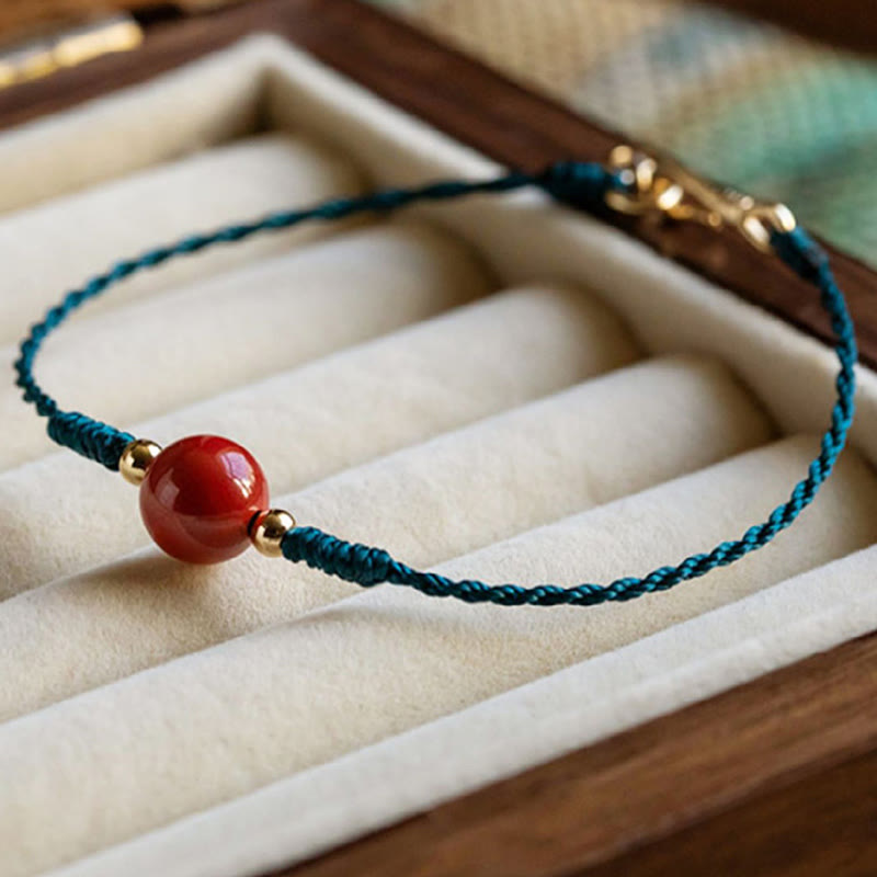 Handmade Red String Cinnabar Gold & Copper Ping An Kou Buckle Bracelet