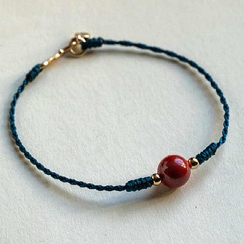 Handmade Red String Cinnabar Gold & Copper Ping An Kou Buckle Bracelet