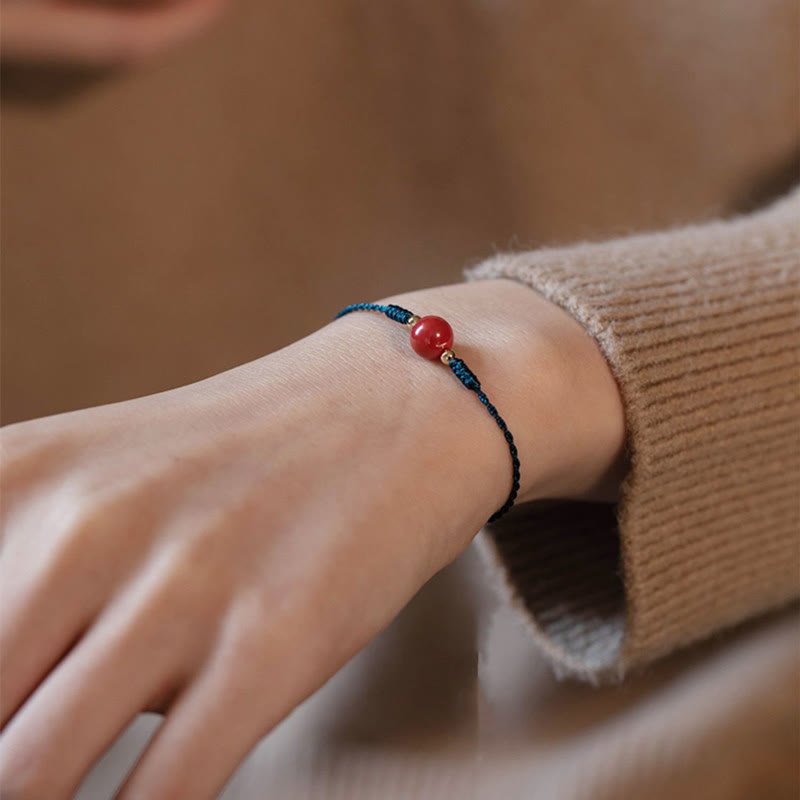 Handmade Red String Cinnabar Gold & Copper Ping An Kou Buckle Bracelet