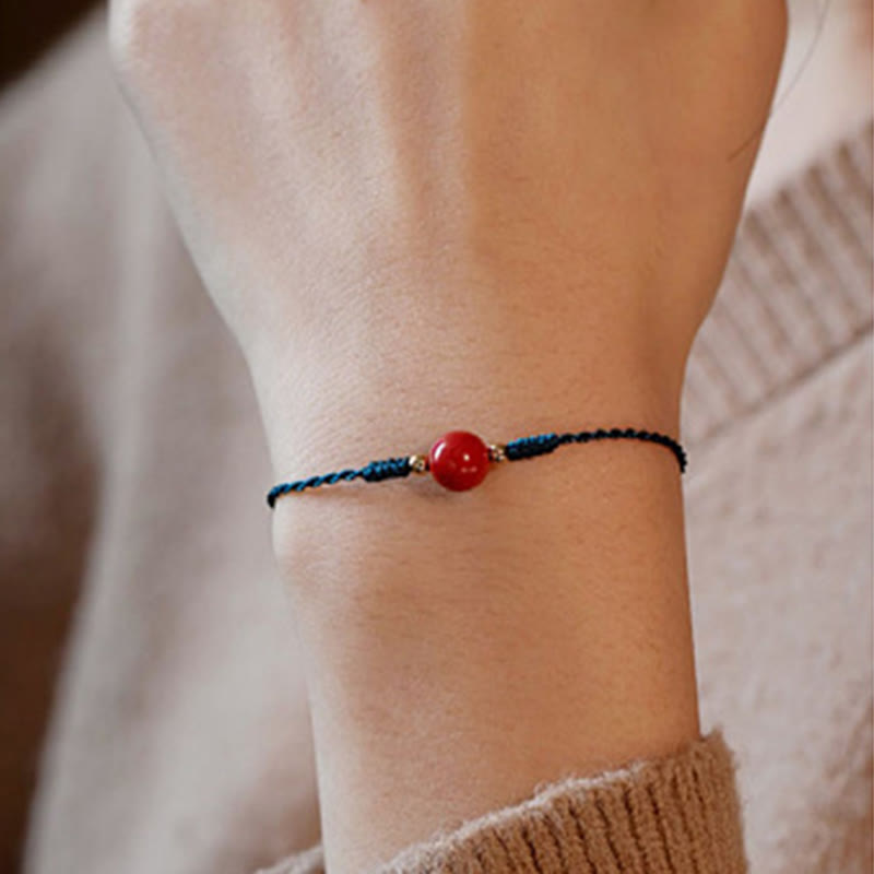 Handmade Red String Cinnabar Gold & Copper Ping An Kou Buckle Bracelet